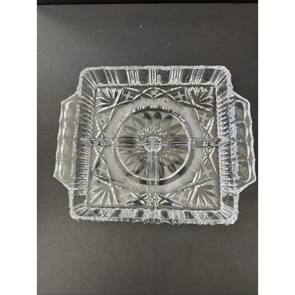 Gorgeous Set Of 4 VINTAGE CUT CLEAR GLASS DRESSER TRAYS “ Chipped”